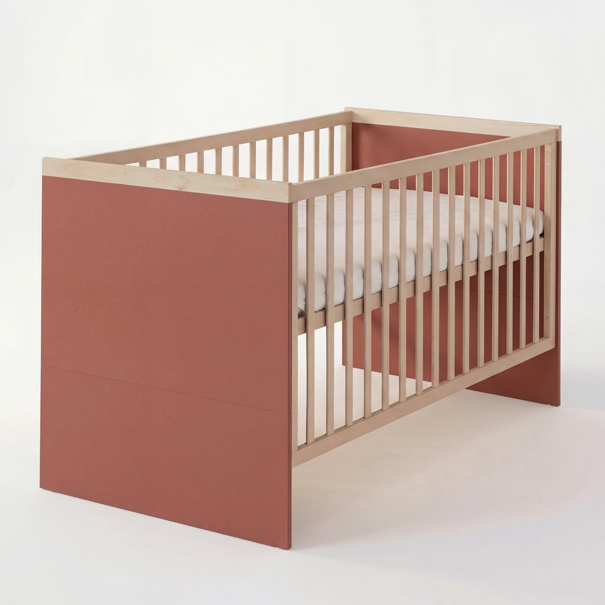 roba Babyzimmer Set „Jimmy“ - 3-teiliges Komplettzimmer mit Kombi-Kinderbett 70 × 140 cm, Wickelkommode & 3-türigem Kleiderschrank - Mauve/Eiche