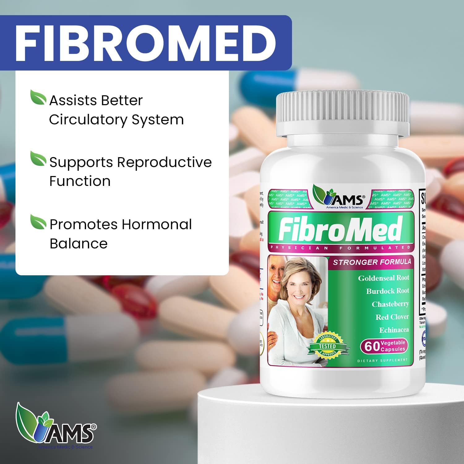 America Medic & Science FibroMed (60 Capsules) | Hormonal Balance Supplement for Women | with Chasteberry, Red Clover, Echinacea, and Other Natural Herbs | Supports Reproductive Health - Image 2