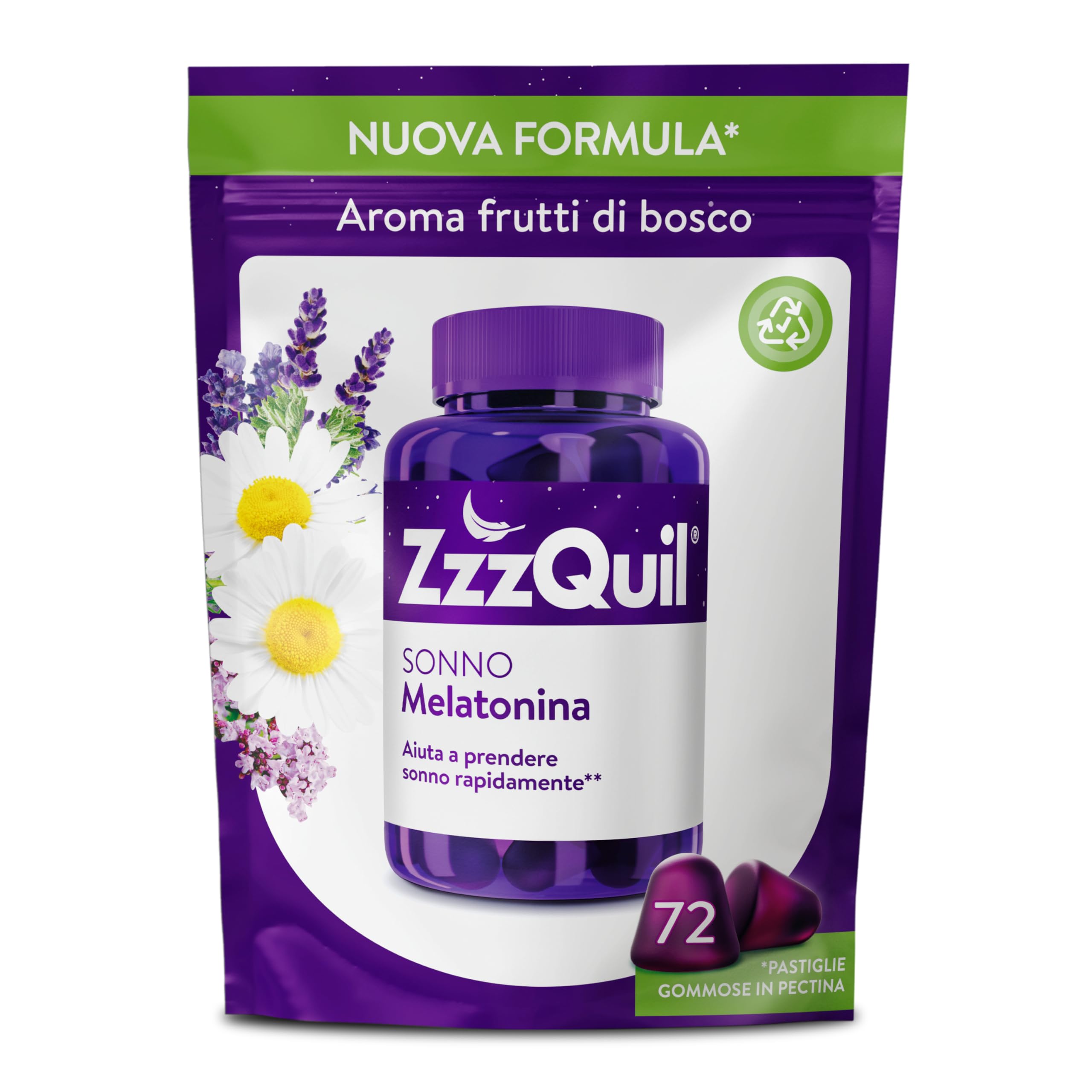 ZzzQuil Sleep, Pure Melatonin for Sleeping, Supplement with Valerian Extracts, Chamomile and Vitamin B6, Vegan Formulation, 72 Gummy Tablets