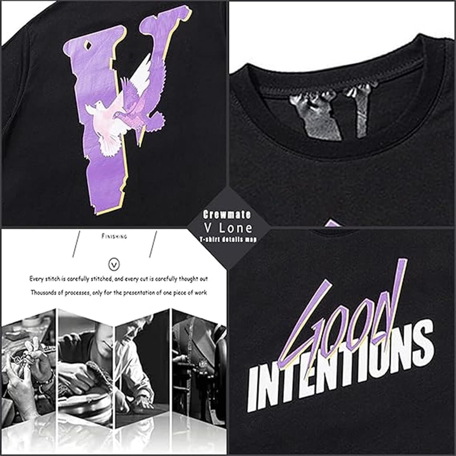 Hip hop Shirt Retro Fashion V Pattern Men Women Short Sleeved T-Shirt Rapper Street Clothing Teen Y2K Tee