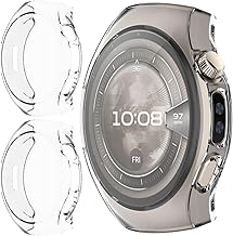 GIOPUEY Case Compatible with Huawei Watch 5 42 mm, Pack of 2, Soft TPU, Shock Resistant Cover - Transparent + Transparent