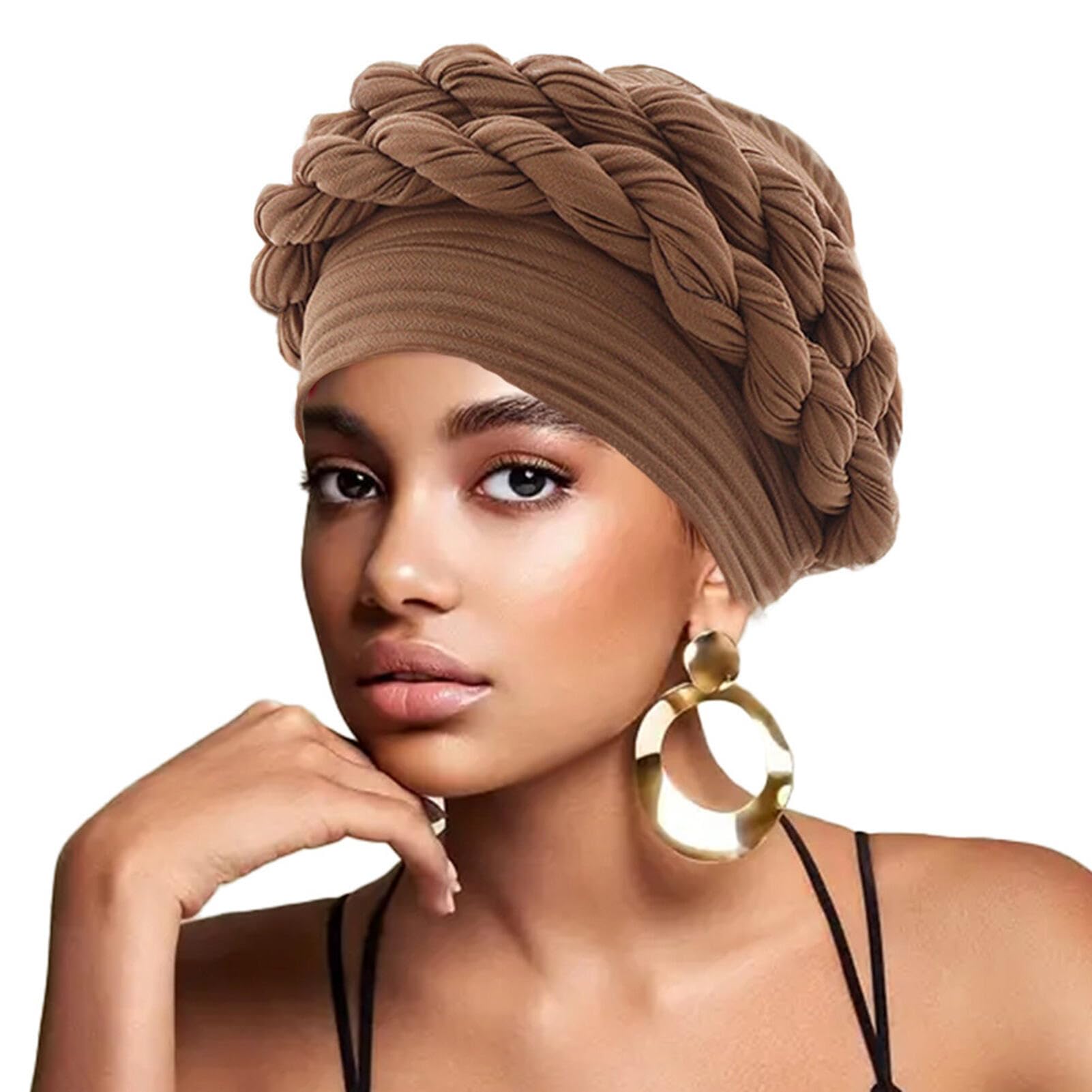 Turban Cap Head Wraps for Women African Hair Wrap Hat with Braided Twist Design Stretchy Bannie Hat