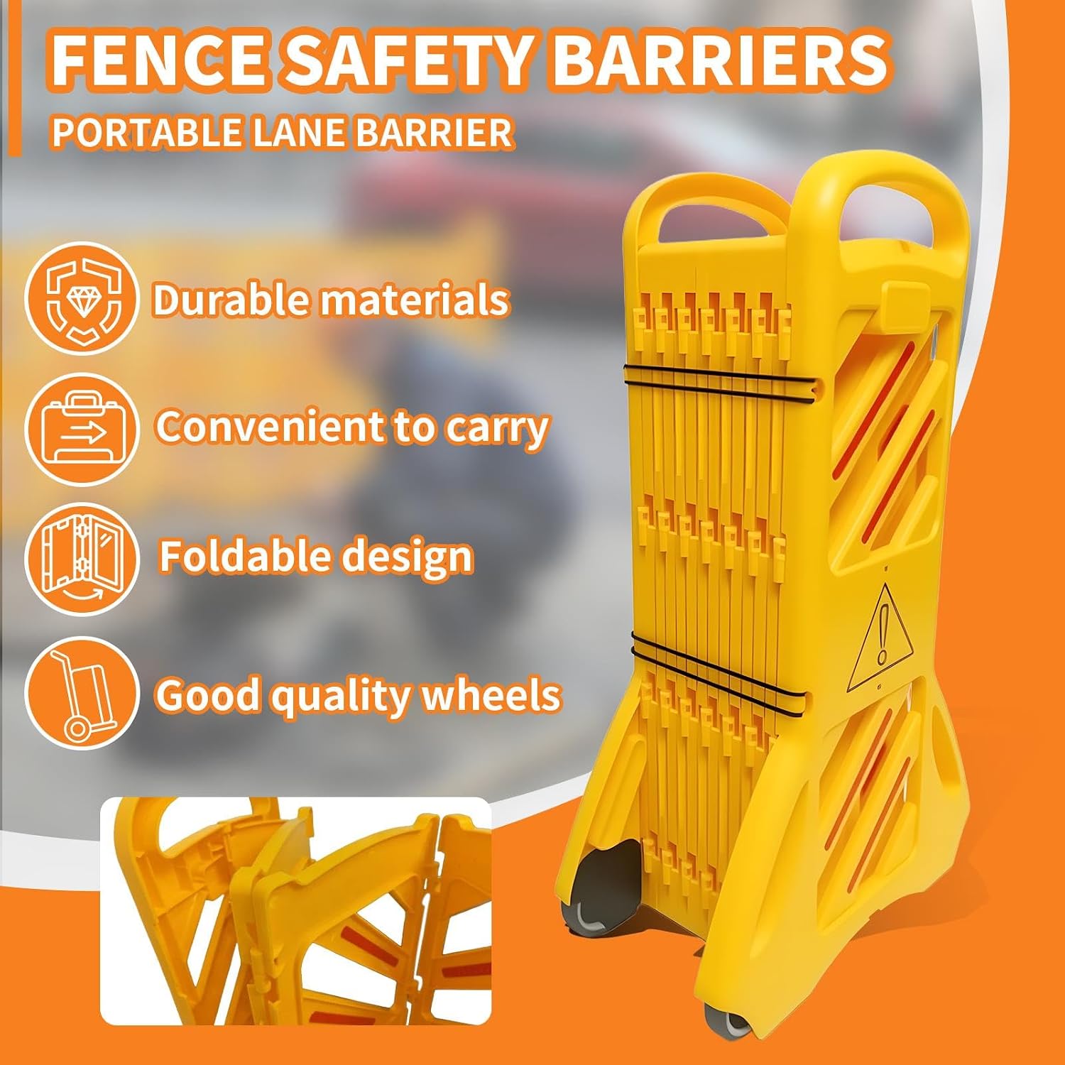 Commercial 13FT Folding Safety Barrier System, Portable Expandable Barricade for Traffic Guidance, Construction and Restricted Areas
