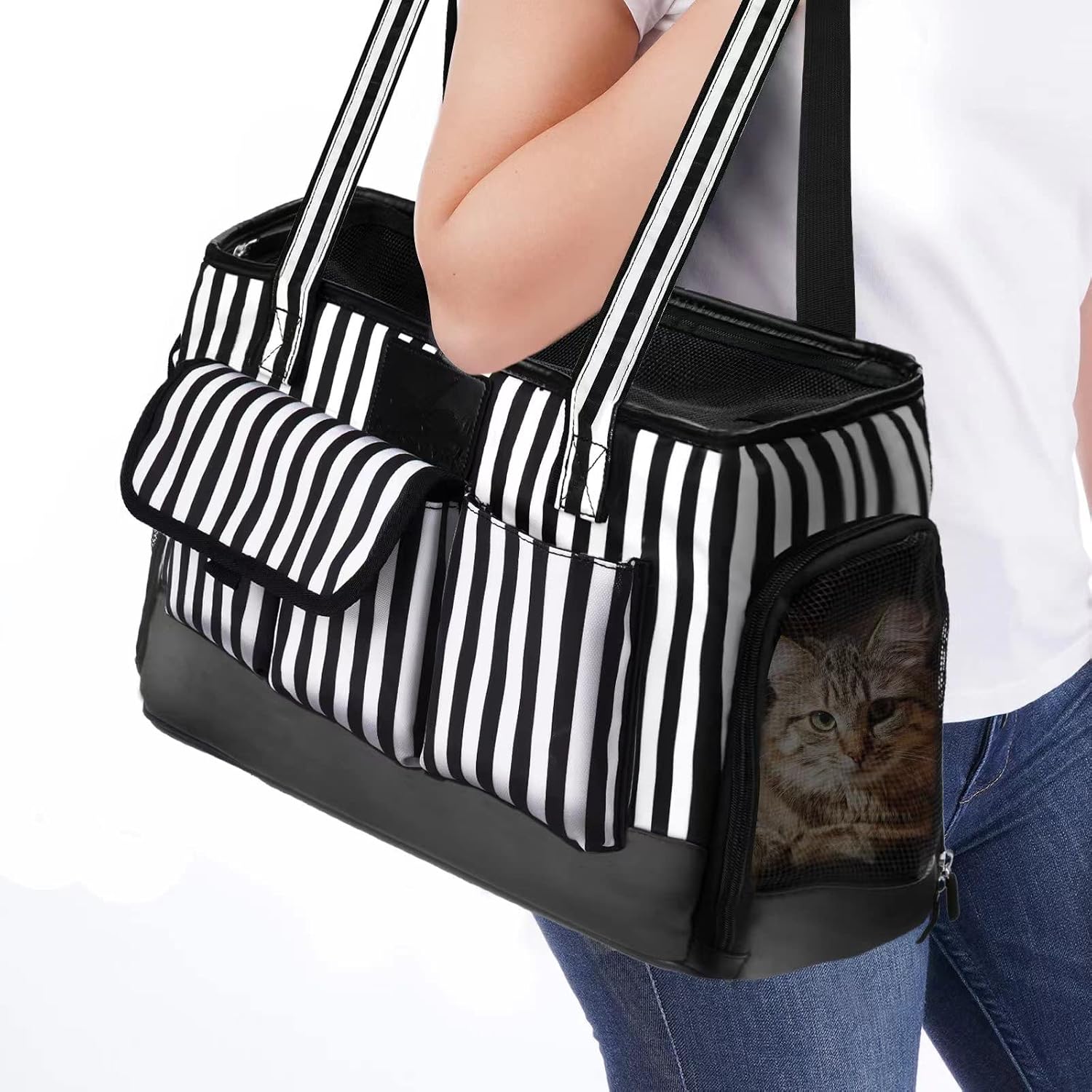 Johomviin Dog Carrier, Cat Carrier, Pet Carrier, Foldable Waterproof Premium PU Leather Oxford Cloth Dog Purse, Portable Tote Bag…