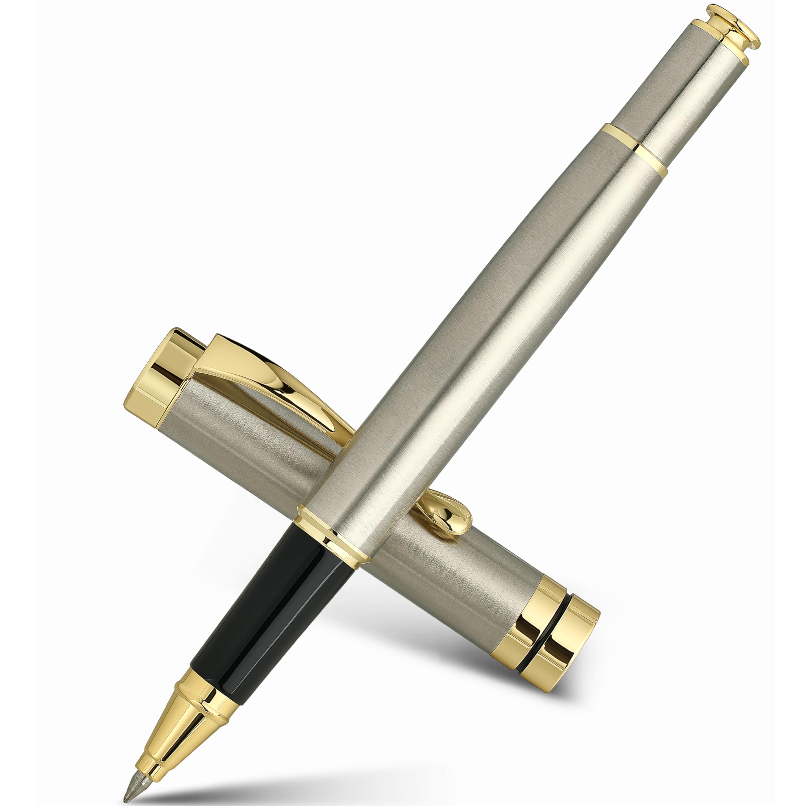 BEILUNER Ballpoint Pens, Stunning Silver Chrome Metal Pen with Golden Trim, Best Ball Pen Gift Set for Men & Women, Professional, Executive, Office, Nice Pens-Gift Box with 0.5mm Extra Black Refill