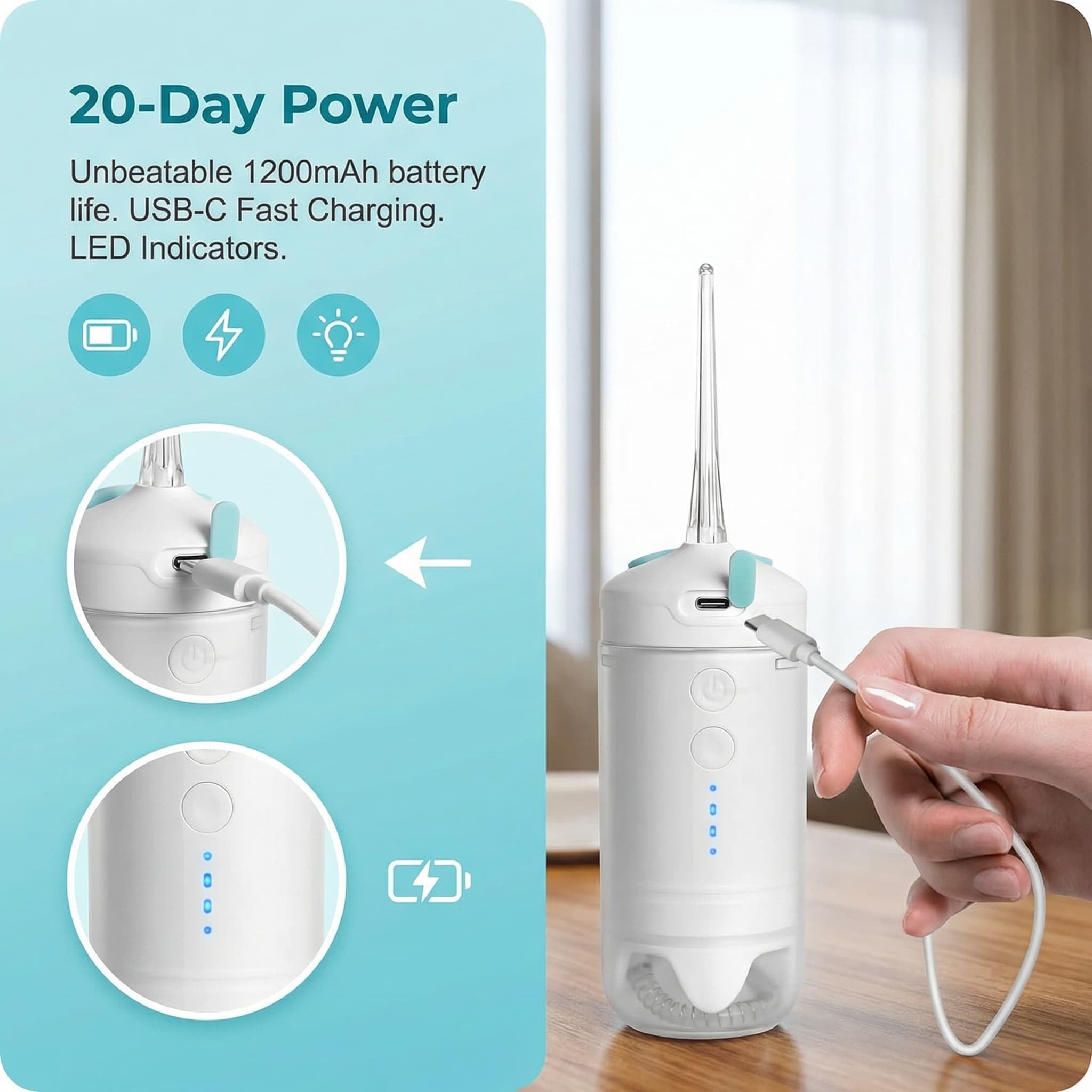 Hydropulseur de voyage sans fil, irrigateur buccal portable pour appareils