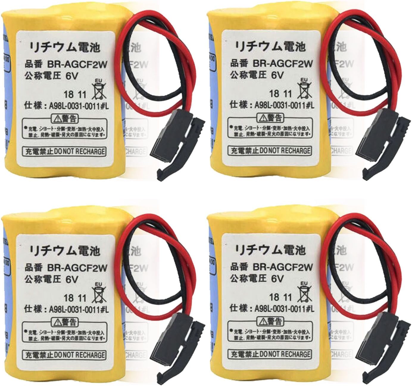 [4 Pack] 6V 2200mAh BR-AGCF2W/A98L-0031-0011 Lithium Battery with Black Plug for FANUC System BR-AGCF2W Battery