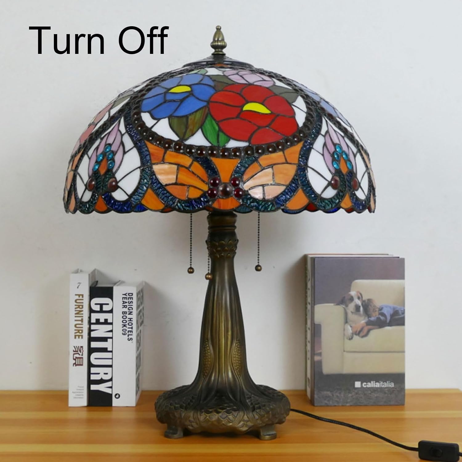 Stained Glass Lamp Shade Replacement, Only Tiffany Lamp Chimney, Floral Design Blue Red Pink Orange Fit for Table Lamp, Pendant Light, Floor Lamp, Ceiling Fixture,20"