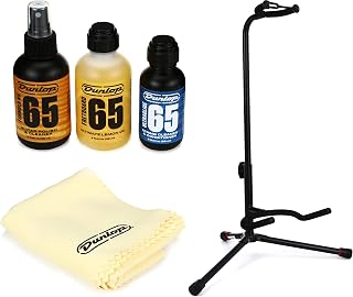 Dunlop 6504 Guitar Tech Care Kit + GFW-GTR-1000 Single Guitar Stand Value Bundle