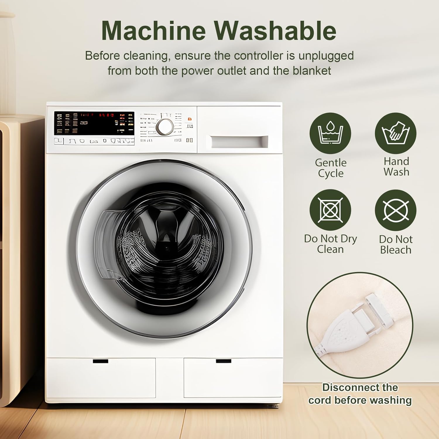 King Heated Blanket Dual Control - 100 X 90 Inch Washable Electric Blanket with 5 Heating Levels, 10 Hours Auto Off, ETL Certified, Soft Flannel Sherpa Heating Blankets for Bed, Green - Image 7