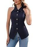 Women's Halter Neck Vest Lapel Collar Button Down Sleeveless Blazer Vest Business Casual Tops