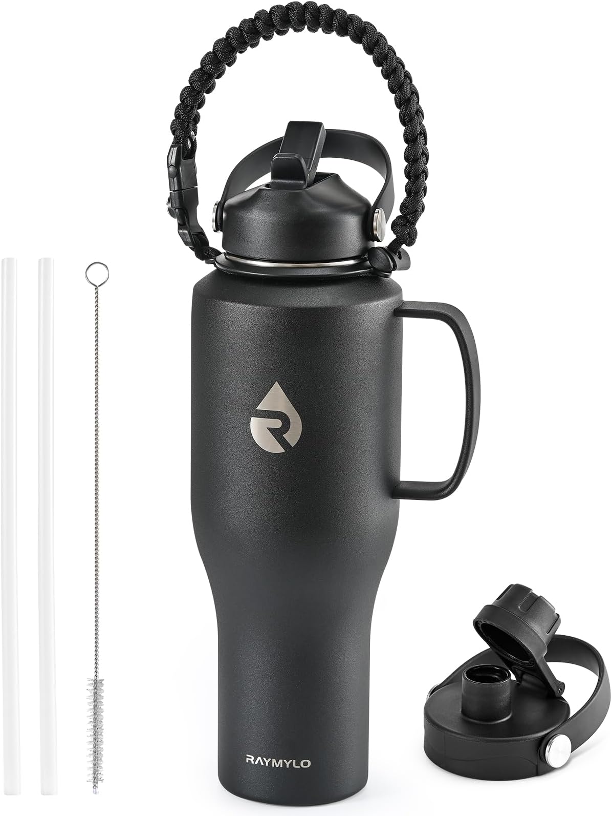 RAYMYLOInsulated Water Bottle 40oz (Cold for 48 Hrs), Stainless Steel Water Bottle with Handle & Straw Lid & Paracord Handle, Triple Wall Vacuum Leakproof Travel Flask, Fit in Any Car Cup Holder
