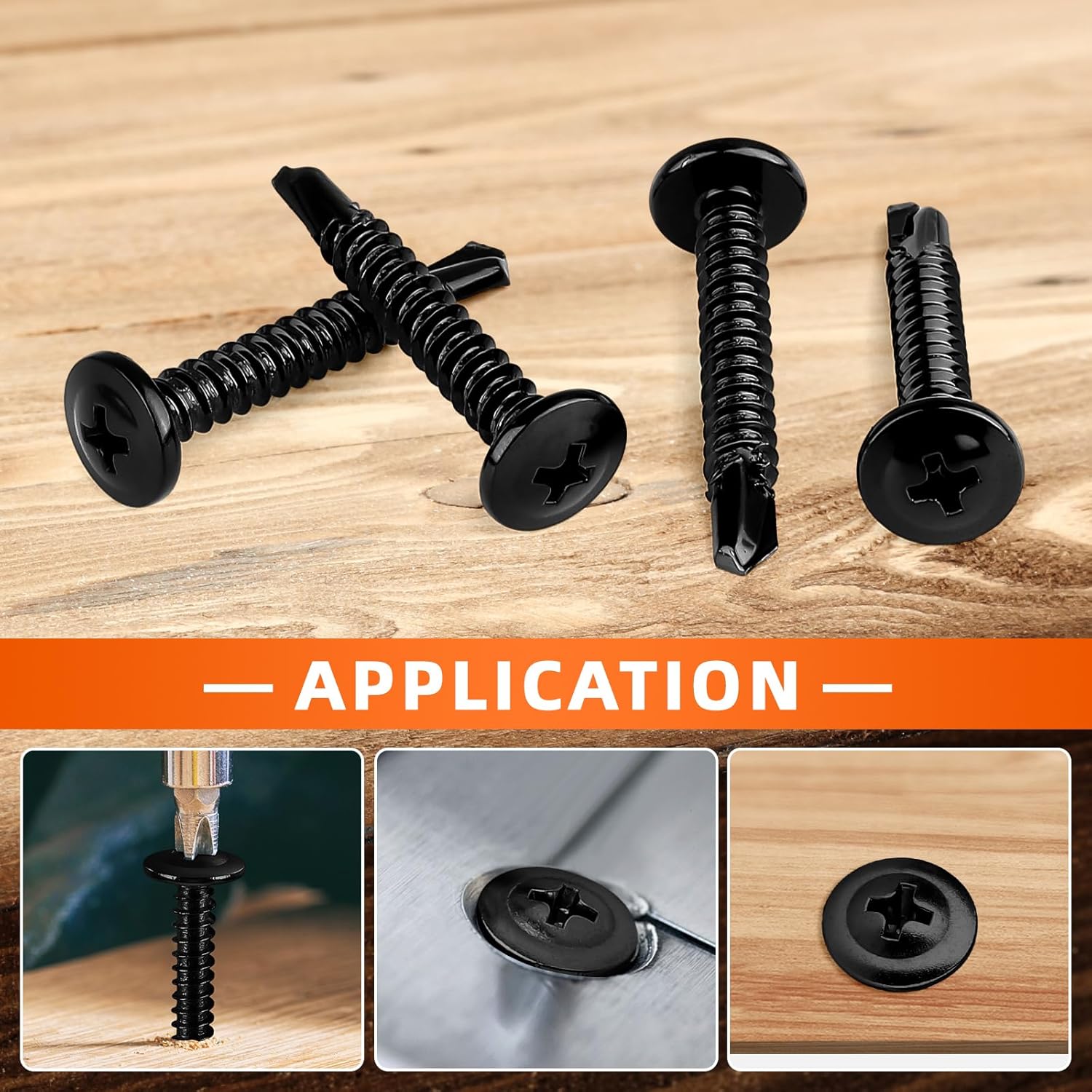 MewuDecor #8 x 1 Truss Head Fast Self Drilling Sheet Metal Screws, (1/2" to 2" Length), Stainless Steel 410, Black Oxide, 100 PCS