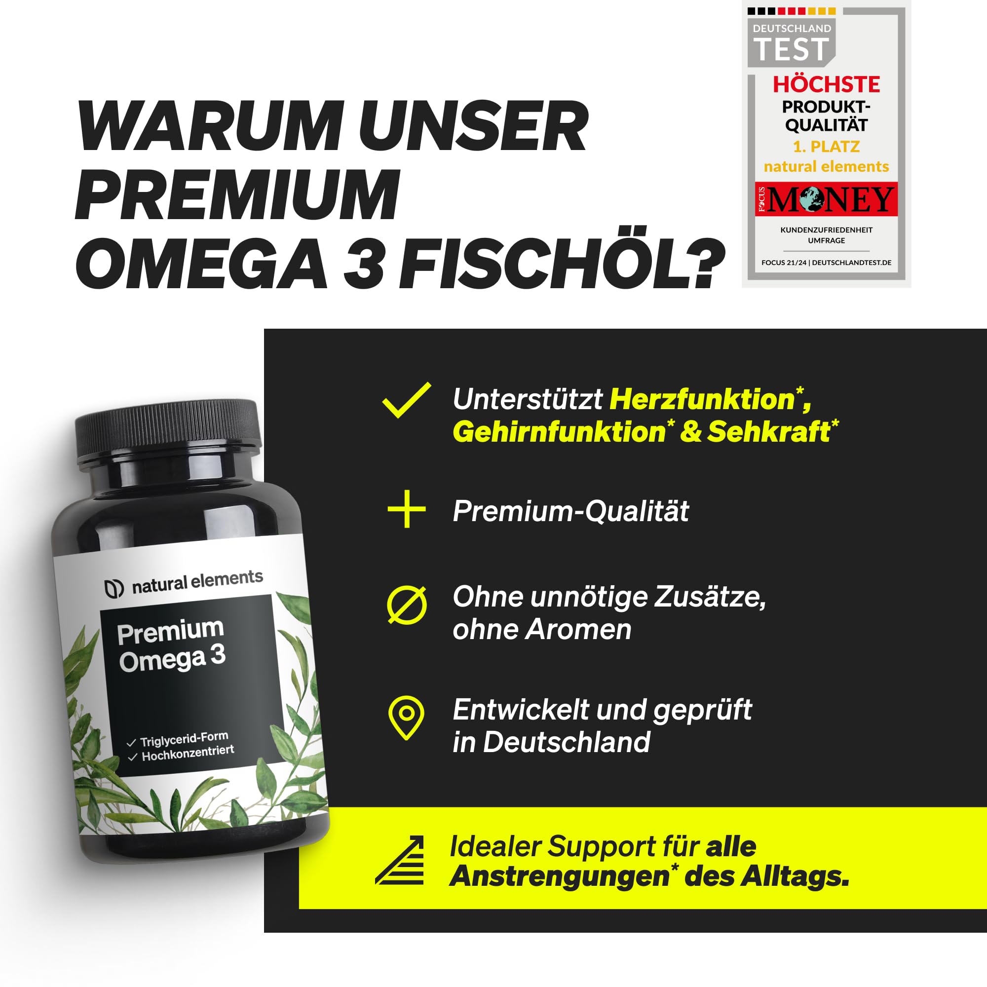 natural elements Premium Omega 3 – 120 Kapseln – GoldenOmega® mit 80% Omega 3 Anteil – in Triglycerid-Form – Laborgeprüft, aufwendig aufgereinigt und aus nachhaltigem Fischfang - ohne unnötige Zusätze