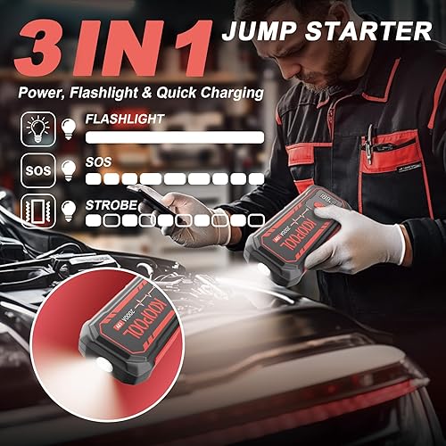 Miniatura 6 de Arrancador de batería de coche ultra potente de 2000 A compatible con motores de gasolina de hasta 7.0L y 5.5L Diesel. Caja de salto portátil de 12