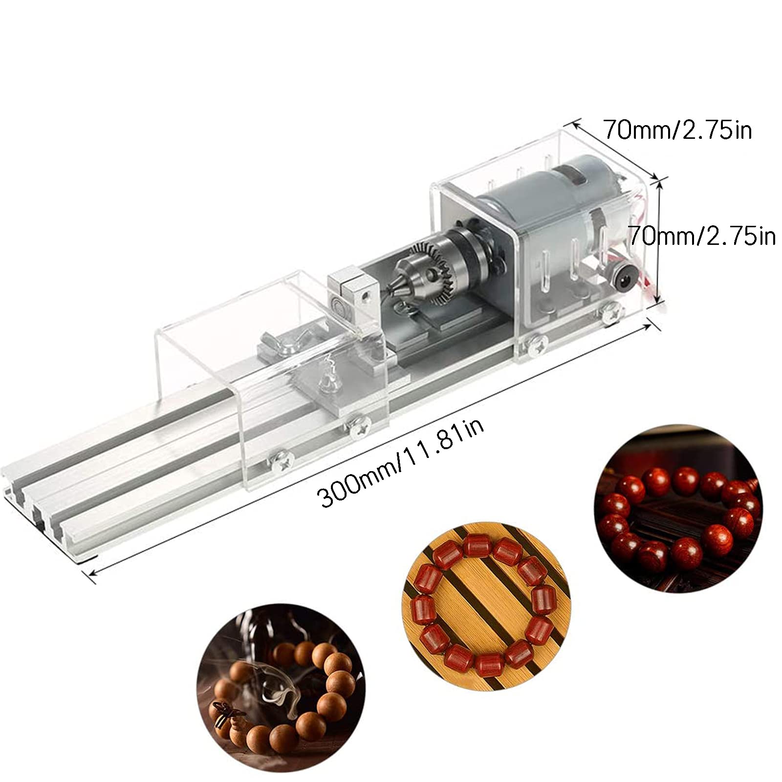 100W Mini Torno De Madera, Mini Beads Machine Torno Miniatura, Mini Torno Cuentas Pulidora, Mini Tornos De Sobremesa De Metal, DIY Torno Herramienta De Pulido Rotary DC12-24V