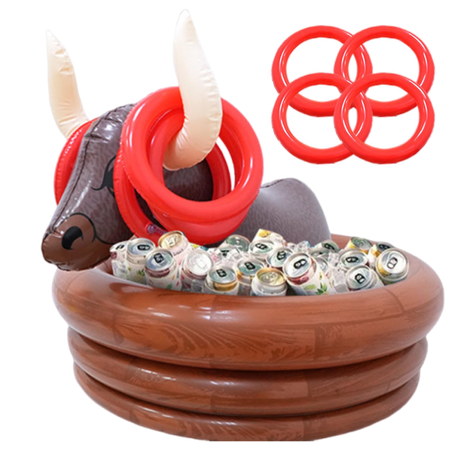 Gonfiabile a forma di toro, cestino per bevande galleggiante, 75,9 x 75,9 x 65,8 cm, design portatile, divertente accessorio per feste di birra per Oktoberfest, sport, compleanni e picnic estivi