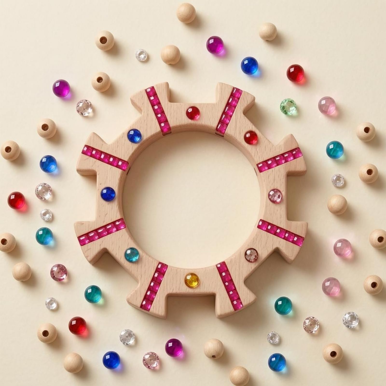 Blocchi Impilabili per Bambini Giocattolo in Legno Naturale Torre Puzzle Anelli con Inserti Acrilici Trasparenti Riconoscibile Adatto per, Rosa