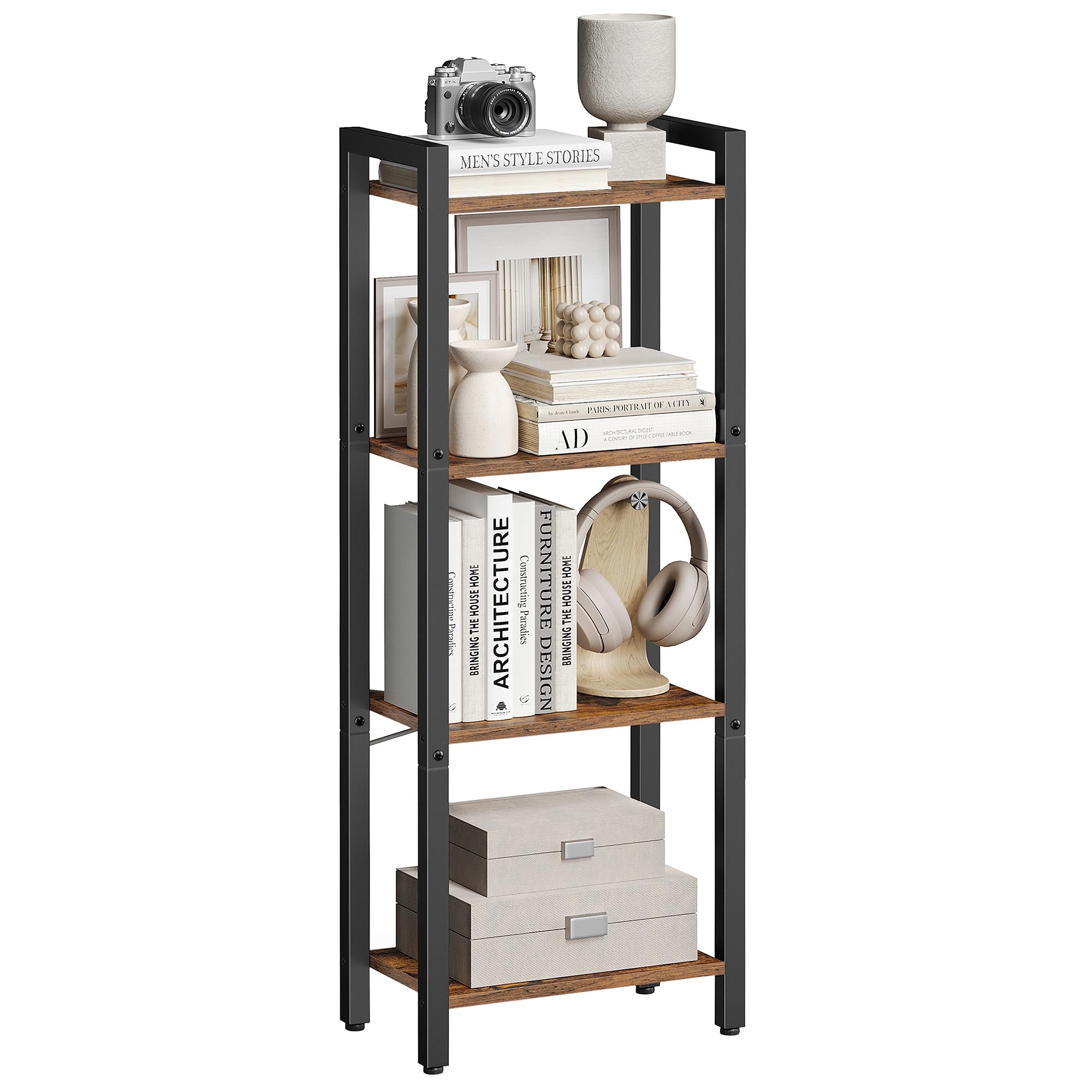 VASAGLE 4-Tier Bookshelf, Bookcase, Shelving Unit, for Office, Study, Living Room, Bedroom, 24 x 40 x 107 cm, Industrial, Rustic Brown and Ink Black LLS099B01The Forest Stewardship Council
