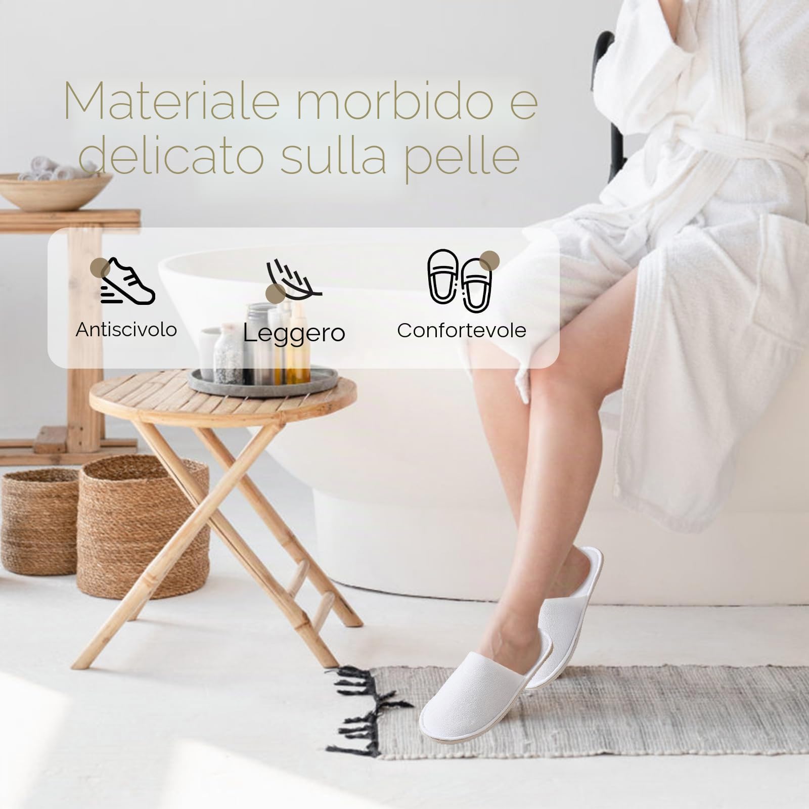10 paia di slippers per Hotel Bianca Donna Uomo, Pantofole Antiscivolo Monouso, Pantofole Ospite, Punta chiusa, Ciabatte Unisex in Spa e Ospiti