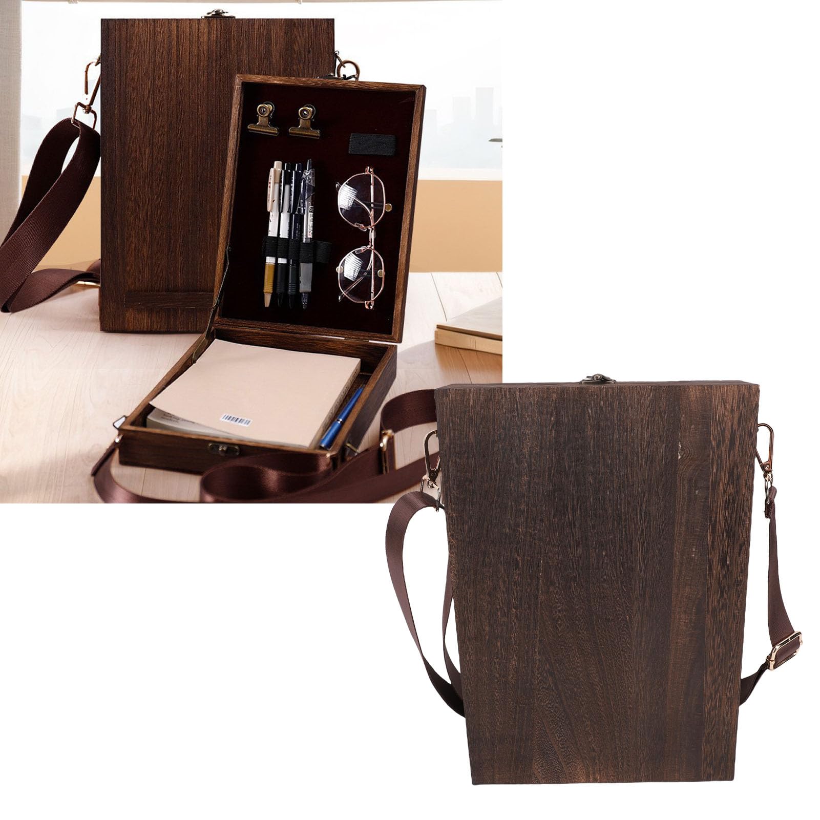Eujgoov Boîte à Croquis en Bois, Sac à Outils D'artiste avec Chevalet A4, Boîte de Messager Faite à la Main pour les écrivains et les Designers