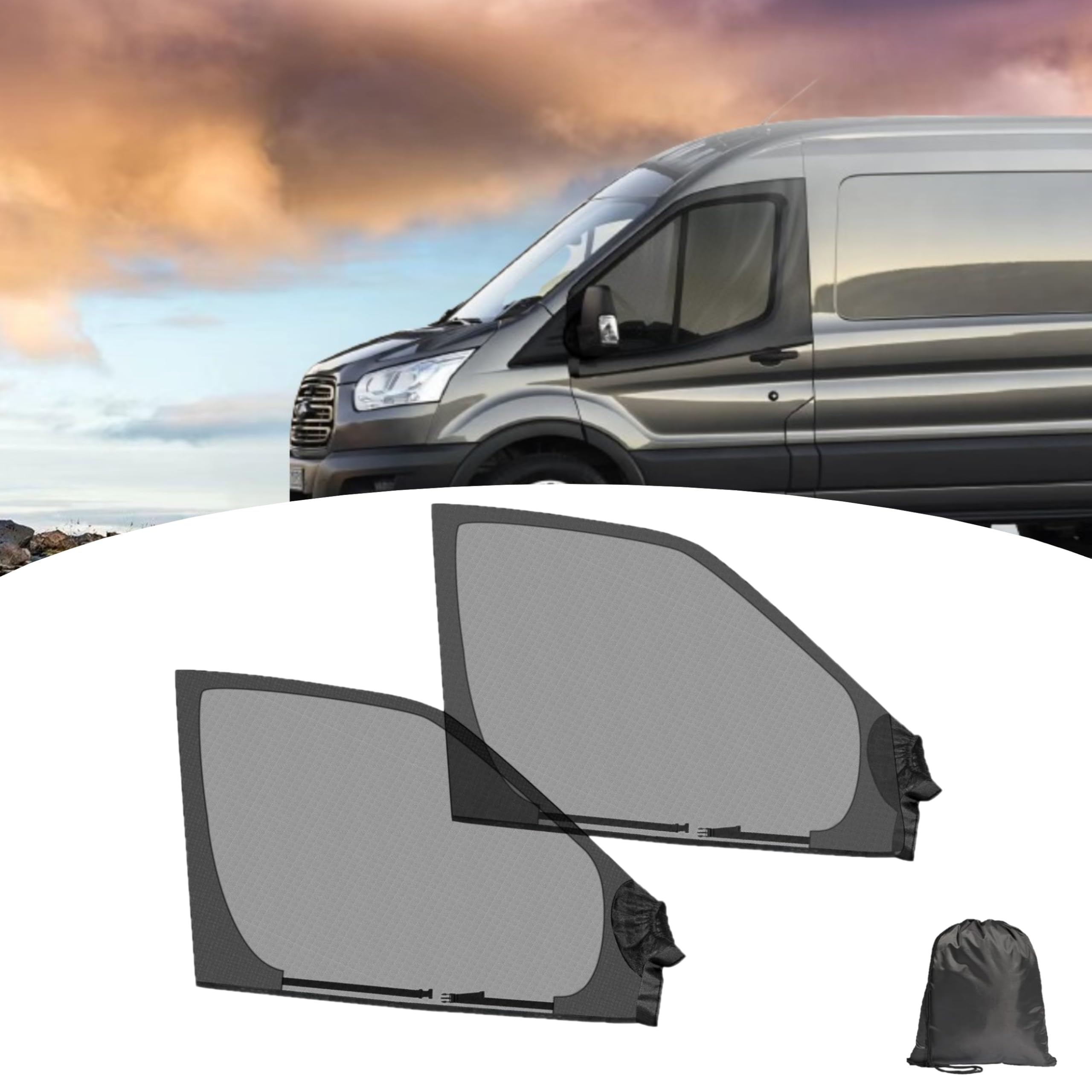 Écran de fenêtre magnétique de Voiture, 2 pièces Universel Moustiquaires Porte Avant Voiture Bloquer Les Rayons UV Pare-Soleil de fenêtre Avant élastique avec Sac Rangement pour Caravane Camping-Car