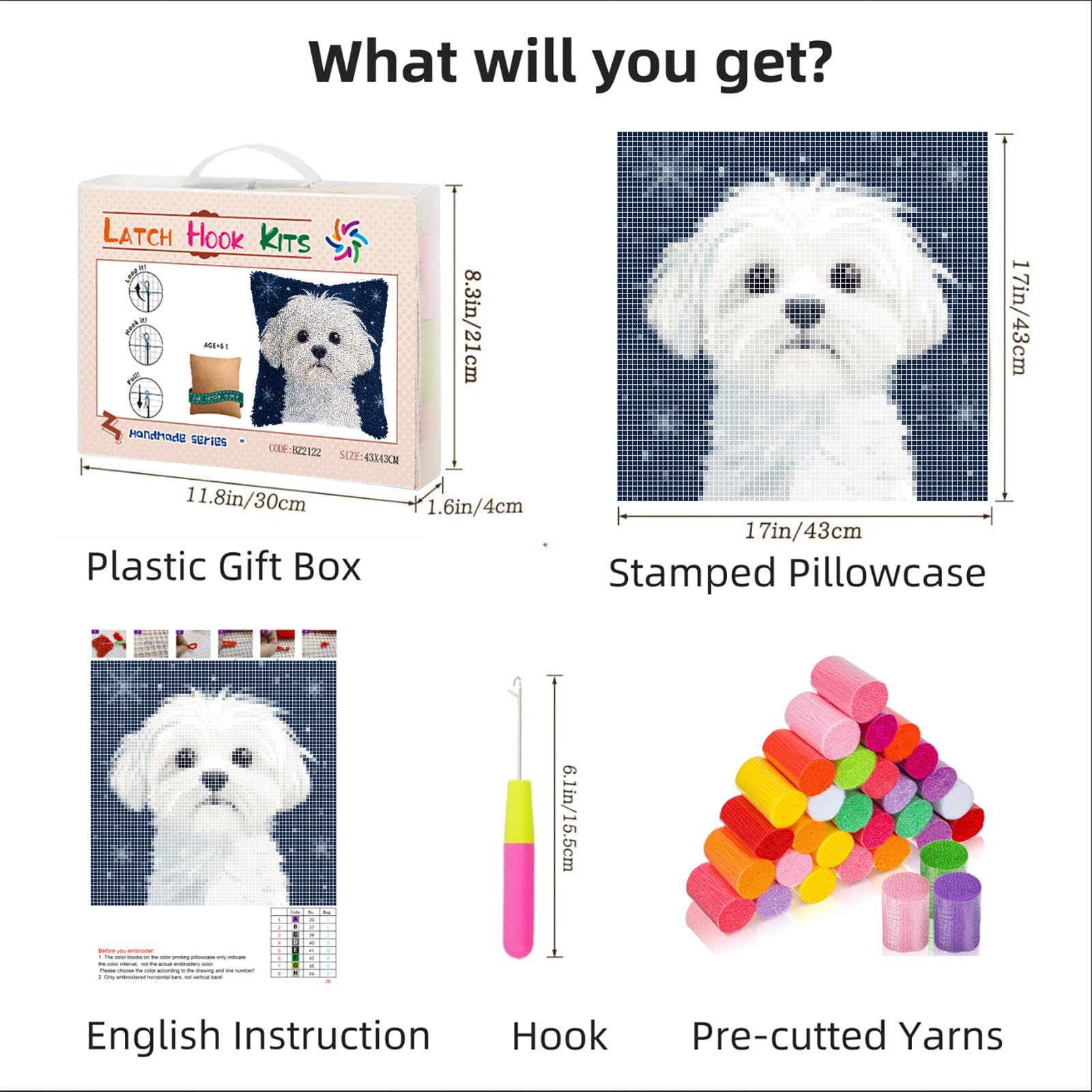 Latch Hook Pillow Kits for Adults Merry Christmas Maltese Dog DIY Pillow Cover Printed Pillowcase Crochet Yarns Hooking Handmade Cushion for Home Sofa Decoration 17x17inch(8)