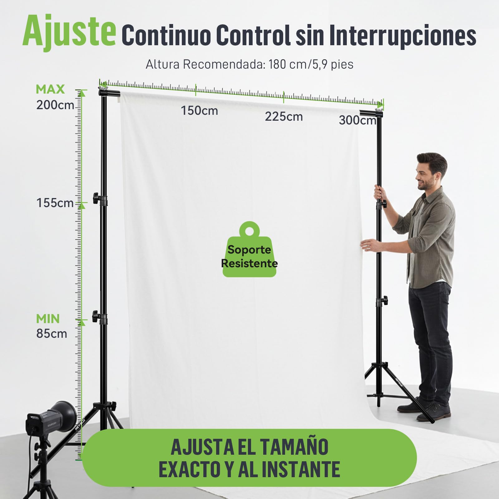 Soporte Fondo Fotográfico 3x2m – Kit Trípode Ajustable con Bolsa, Estructura Resistente para Photocall, Streaming, Croma, Bodas y Decoración de Fiestas