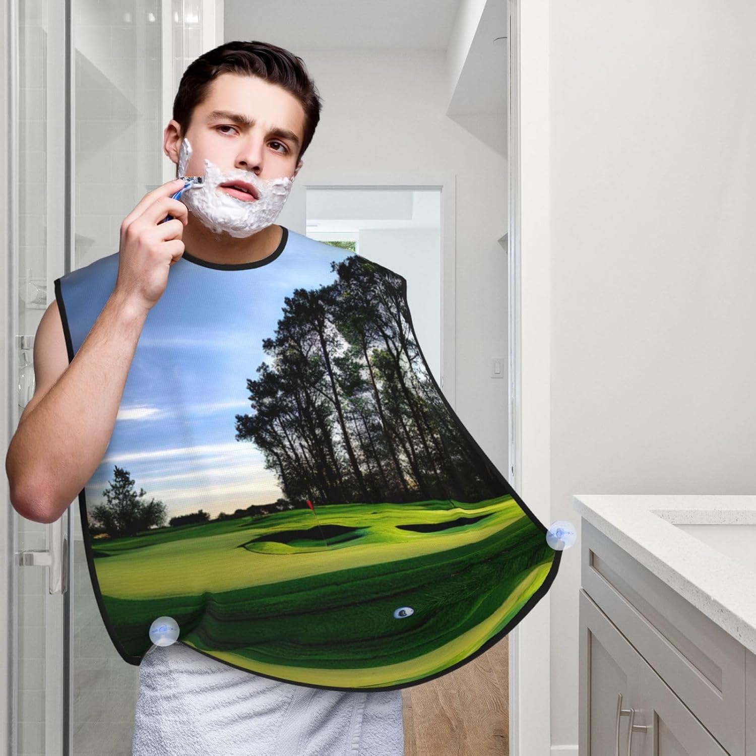 Golf Course And Tree Print Beard Bib Apron, Shaving Apron For Dad, Men'S Hair Catcher For Shaving Best Gifts For Dad