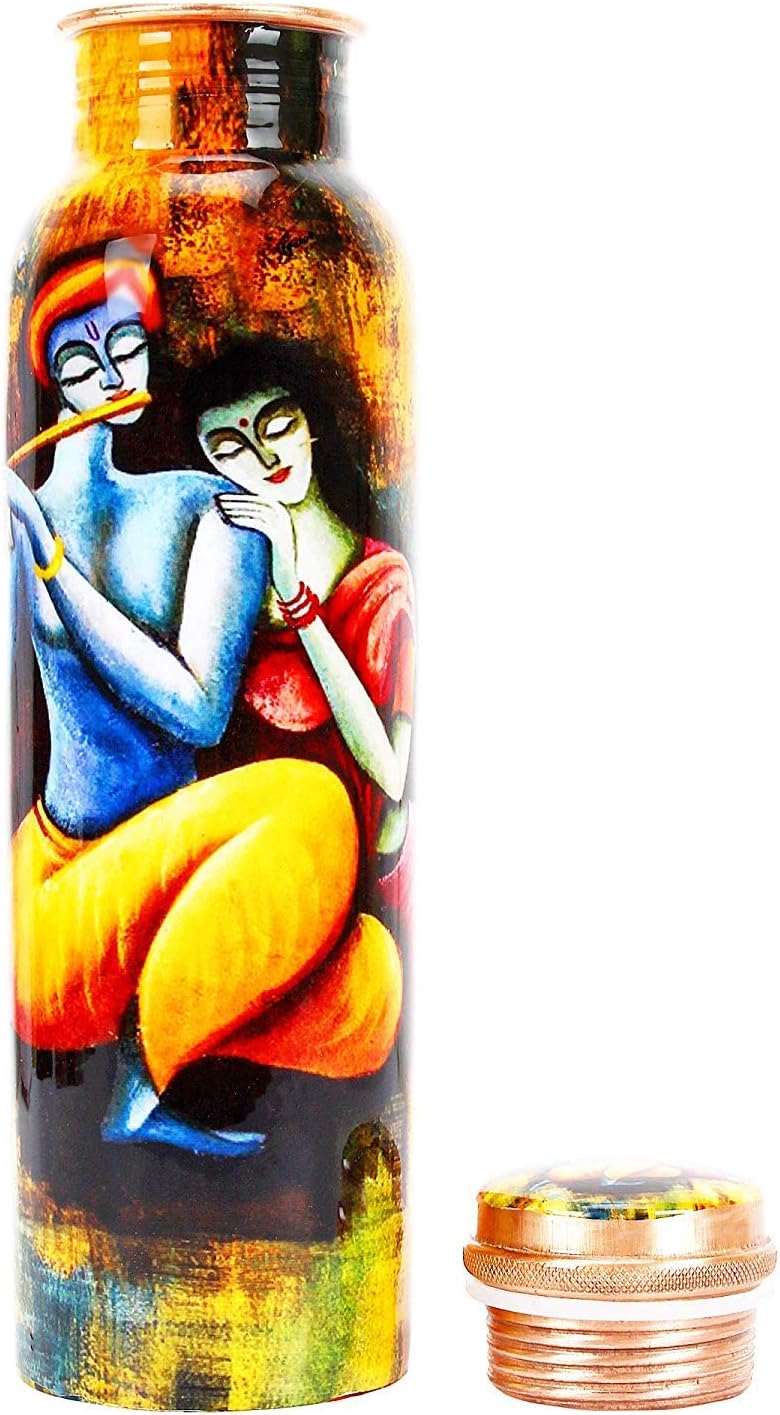 Golden Valley Radha Krishna Printed Pure Copper Water Bottle 1000 ml