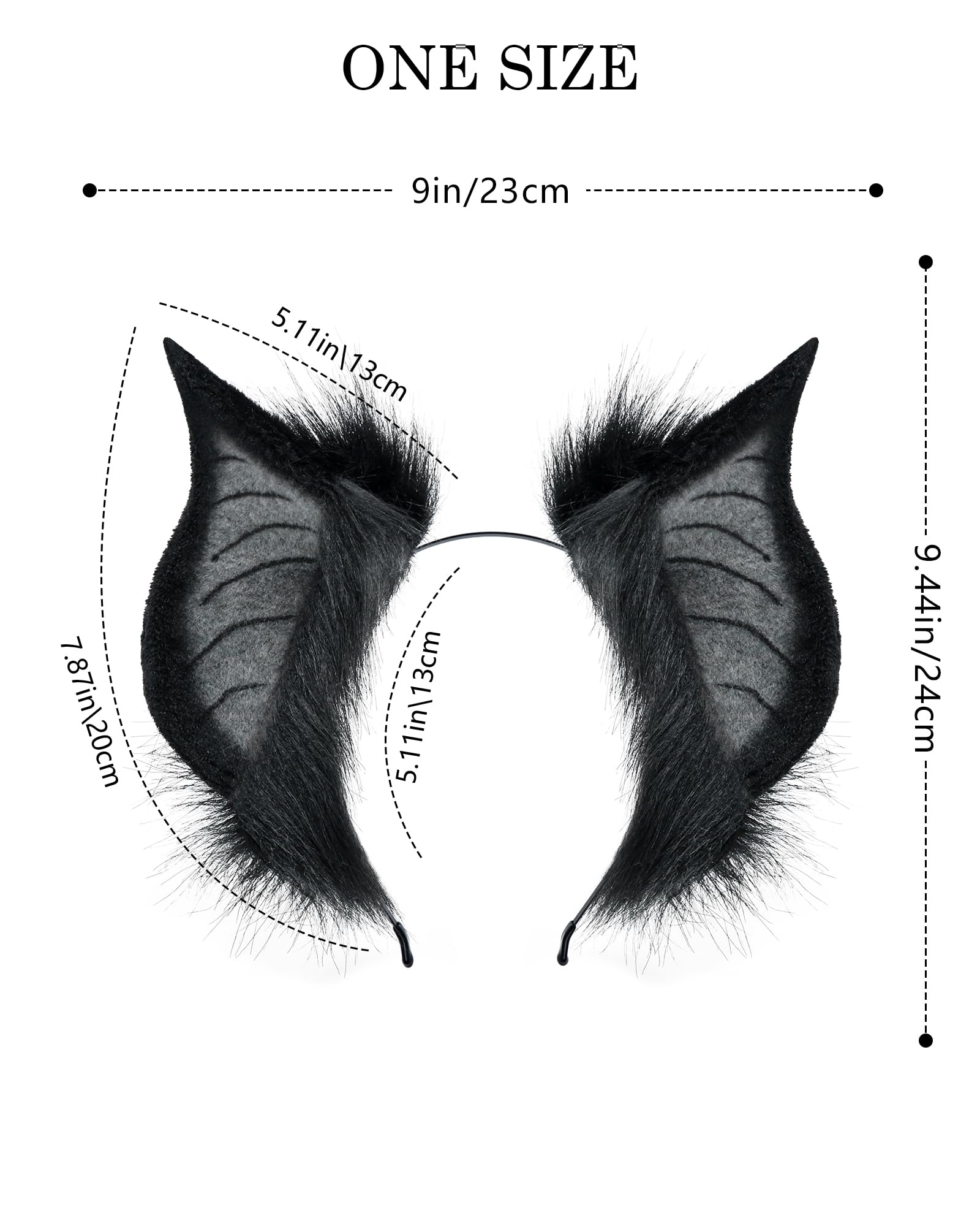 BNLIDES Handmade Bat Beast Ears Headband Adult Cosplay Costume Accessories for Halloween, Anime Con, Stage Performance: Black Grey