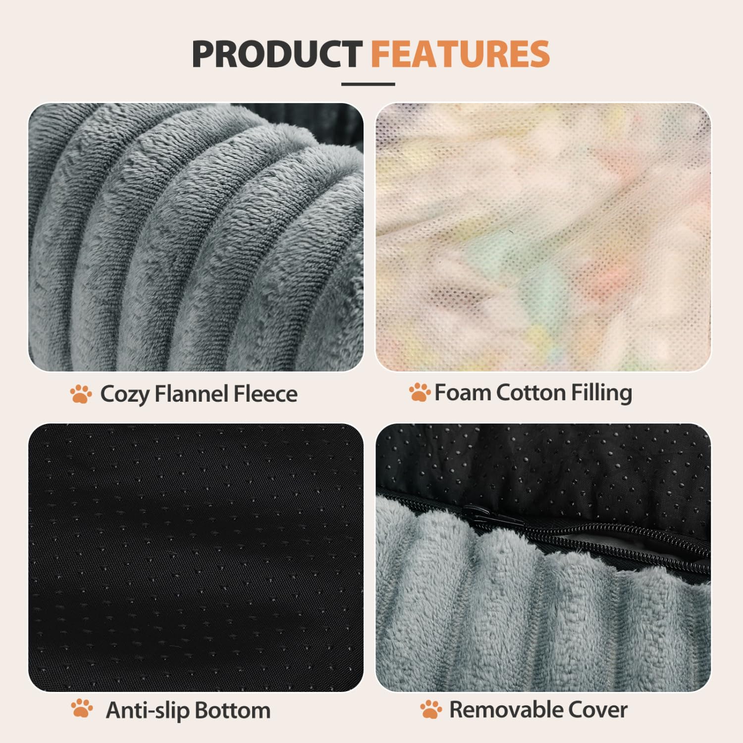 Nobleza Cama para Perro Mediano, Cama de Perro Lavable, 65x55x20cm para Perros con Suave Relleno de Esponja, Fondo Antideslizante, Funda Extraíble, Gris