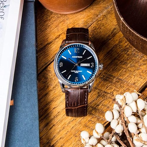 Miniatura 4 de Armitron, reloj de pulsera 205048 de piel de cocodrilo con carátula para ajuste de día y fecha para hombre.