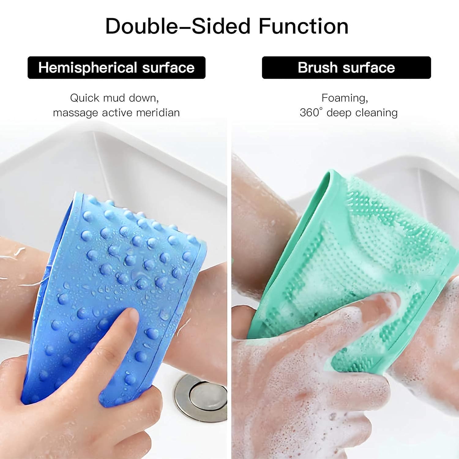 HEVIR Silicone Body Back Scrubber - Double-Sided Bath Brush for Deep Cleaning, Massage, and Exfoliation in Shower - Easy to Clean - Dead Skin Removal Exfoliating Belt - Body Brush for Bathing 3