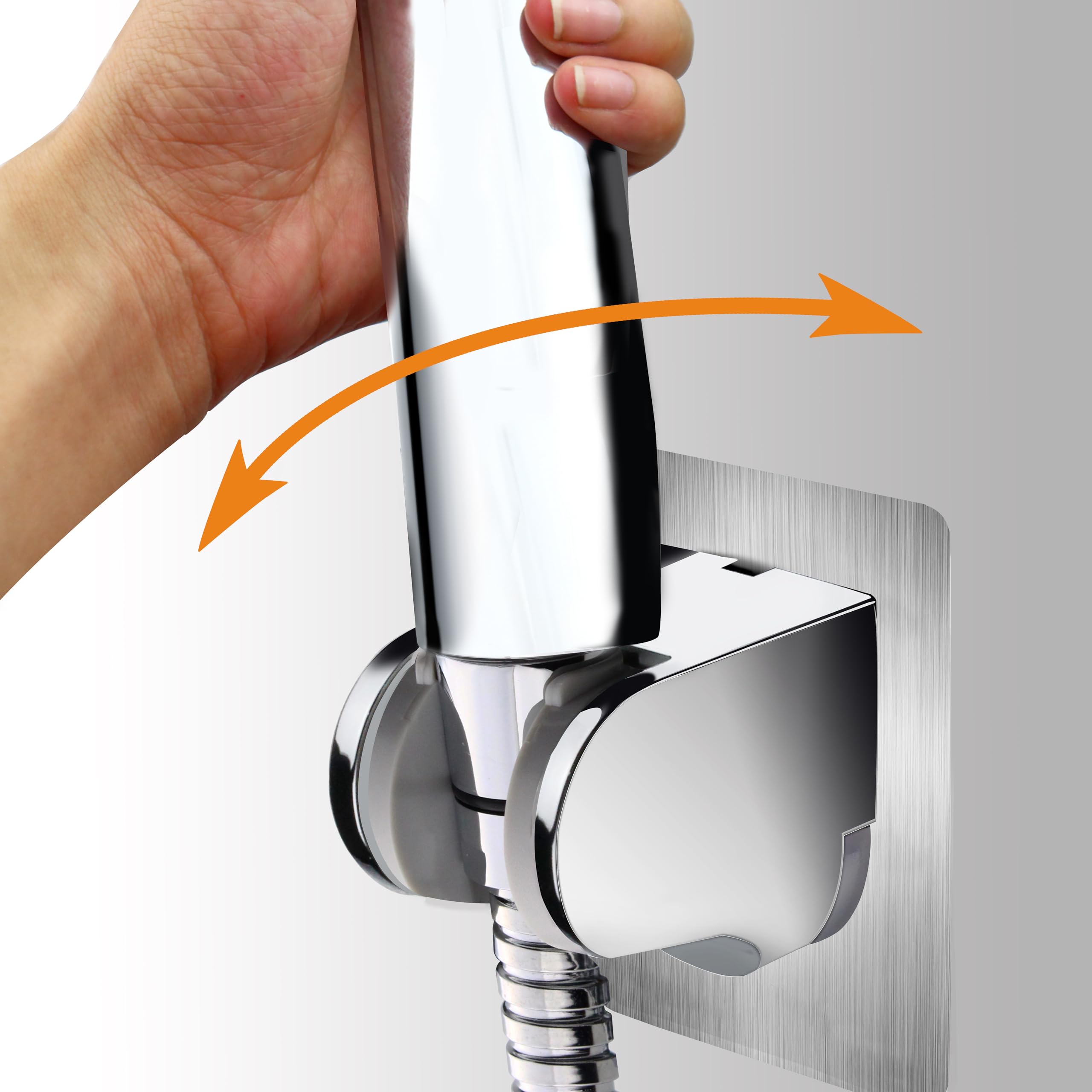 HOMEWELL 2 Pack No Drill Wall Mounted Shower Bracket, Chrome Finish, ABS Material, Adjustable Angle, Suitable for Smooth Surfaces - Image 3