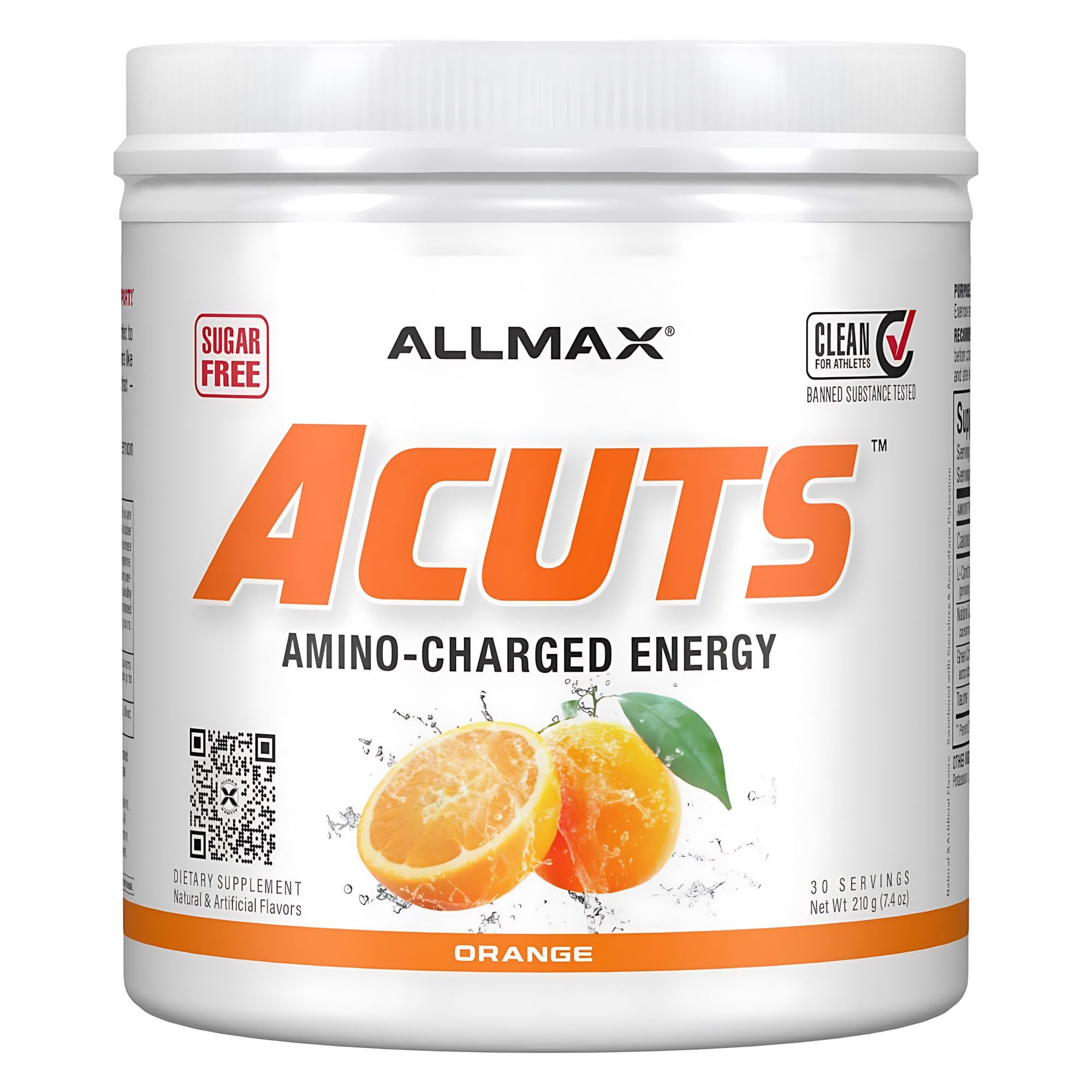 AMINOCUTS (ACUTS), Amino-Charged Energy Drink with Taurine, L-Carnitine, Green Coffee Bean Extract, Orange, 210 g - 30 Servings