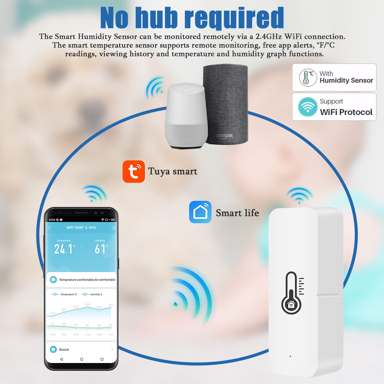 Termómetro térmico con Bluetooth para interiores, higrómetro térmico con aplicación inteligente y registro de datos, termómetro de habitación, sensor de temperatura para habitación de bebé