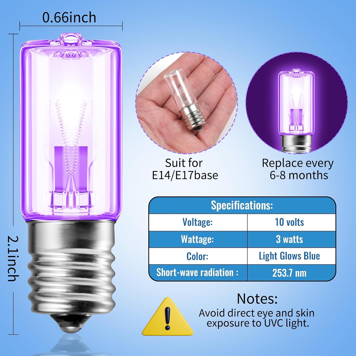6 Pack 3W UVC Light Replacement Bulbs for GG1100W,GG1000,GG1100B,GG1000CA,LB-1000,GGH200,661000CA Air Purifier UVC Lamp