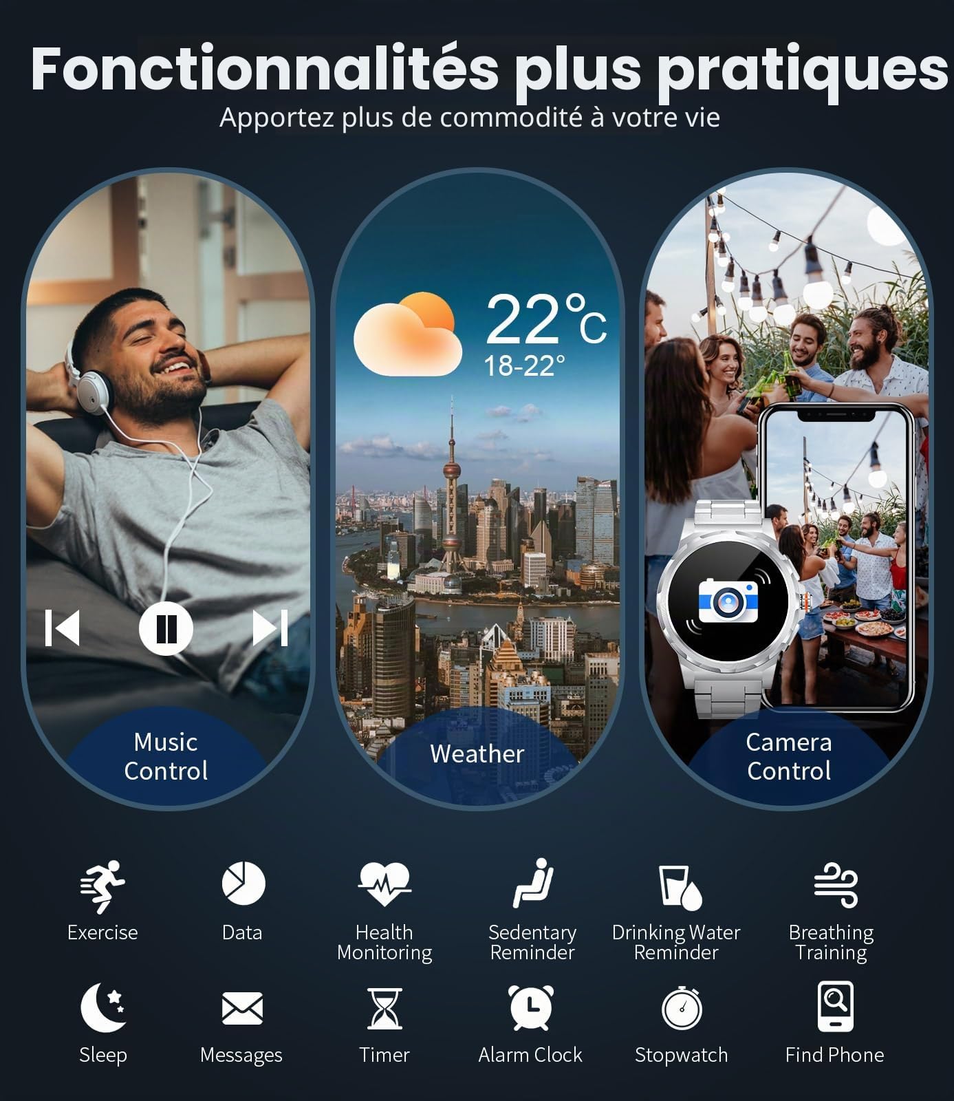 Montre Connectée Homme Militaire, Écran AMOLED 1,43", Appels Bluetooth, 3 Bracelets, Étanche IP68, Suivi de la Fréquence Cardiaque et du Sommeil, 120+ Modes Sportifs, Compatible Android et iOS,Argenté