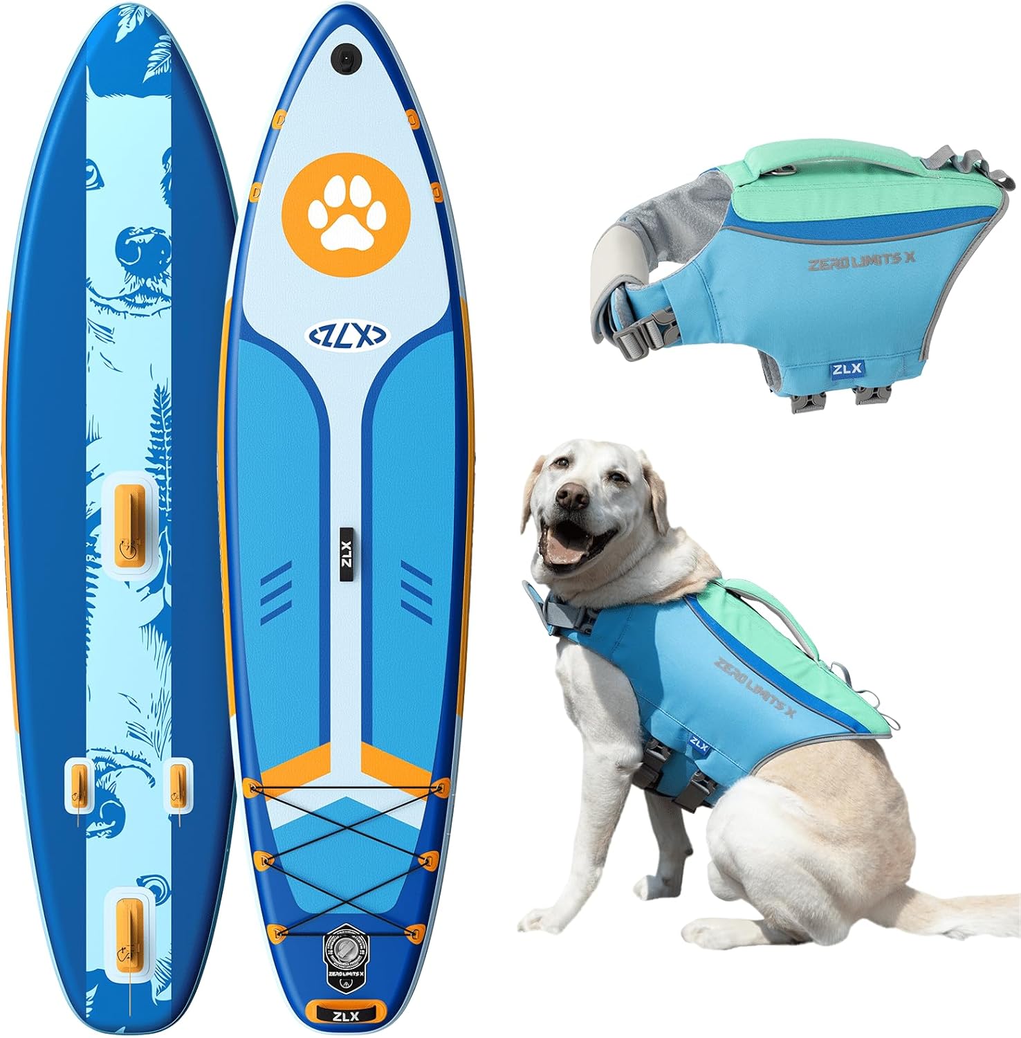 ZLX Paddle Board + Dog Life Jacket(M/Blue)