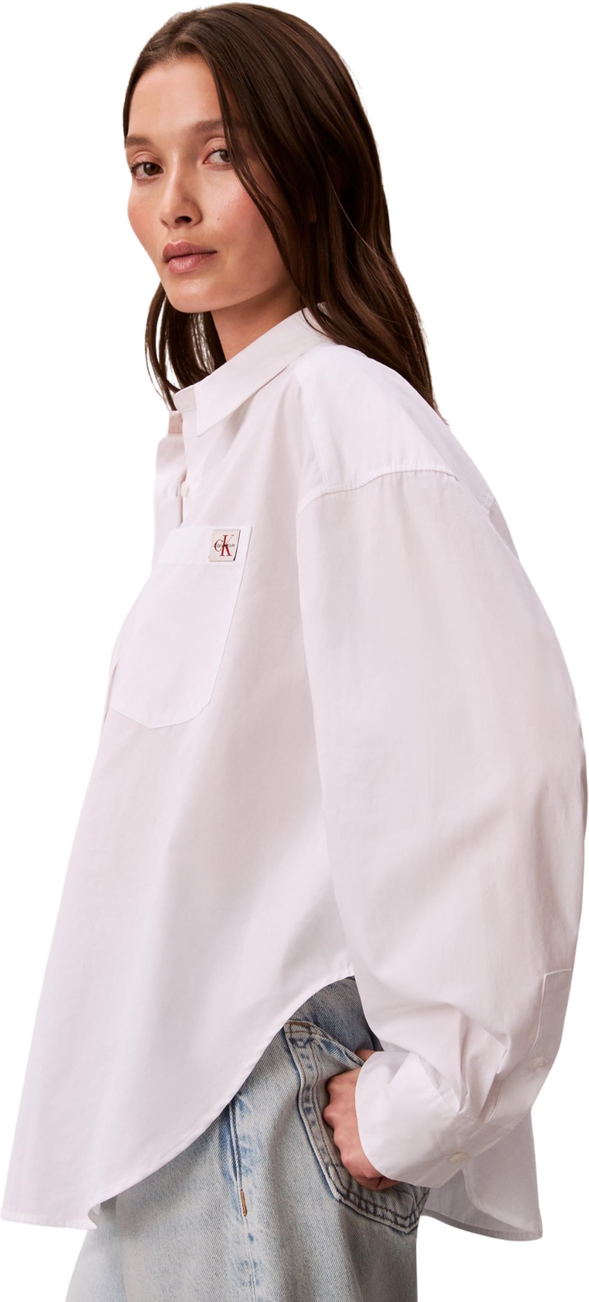 Calvin Klein Damen Cotton Poplin Cropped Shirt Wove Lv047f148g Andere Hemden