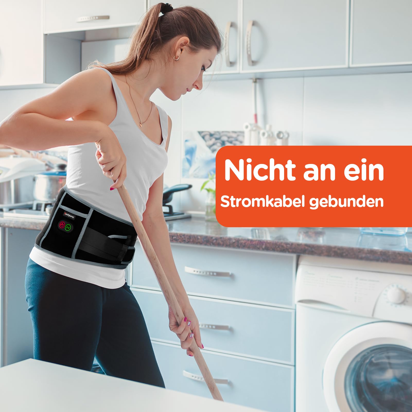 Comfytemp Wärmegürtel Vibrationsmassage für Rücken mit 25Wh Akku,155x20cm Kabellos Massagegerät mit Kompressionsband, Rückenwärmer Heizgürtel USB Heizkissen Geschenke für Mütter, Frauen, Mama, Papa