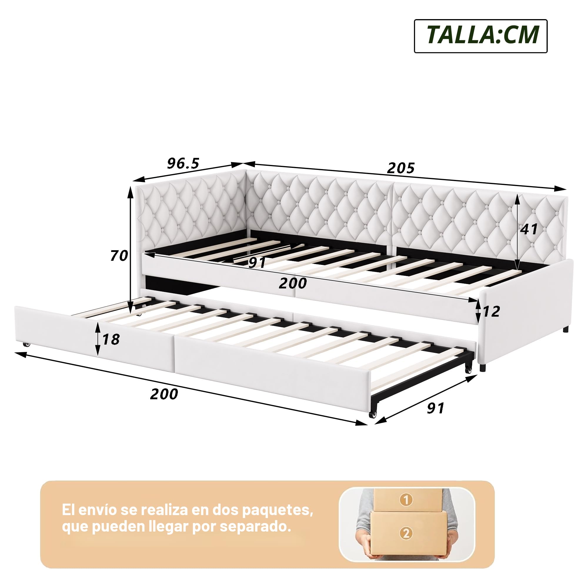 Sofá cama de 90 x 200 cm, sofá cama multifuncional con cama nido, sofá cama doble con somier, terciopelo, sin colchón (beige B, 90 x 200 cm)