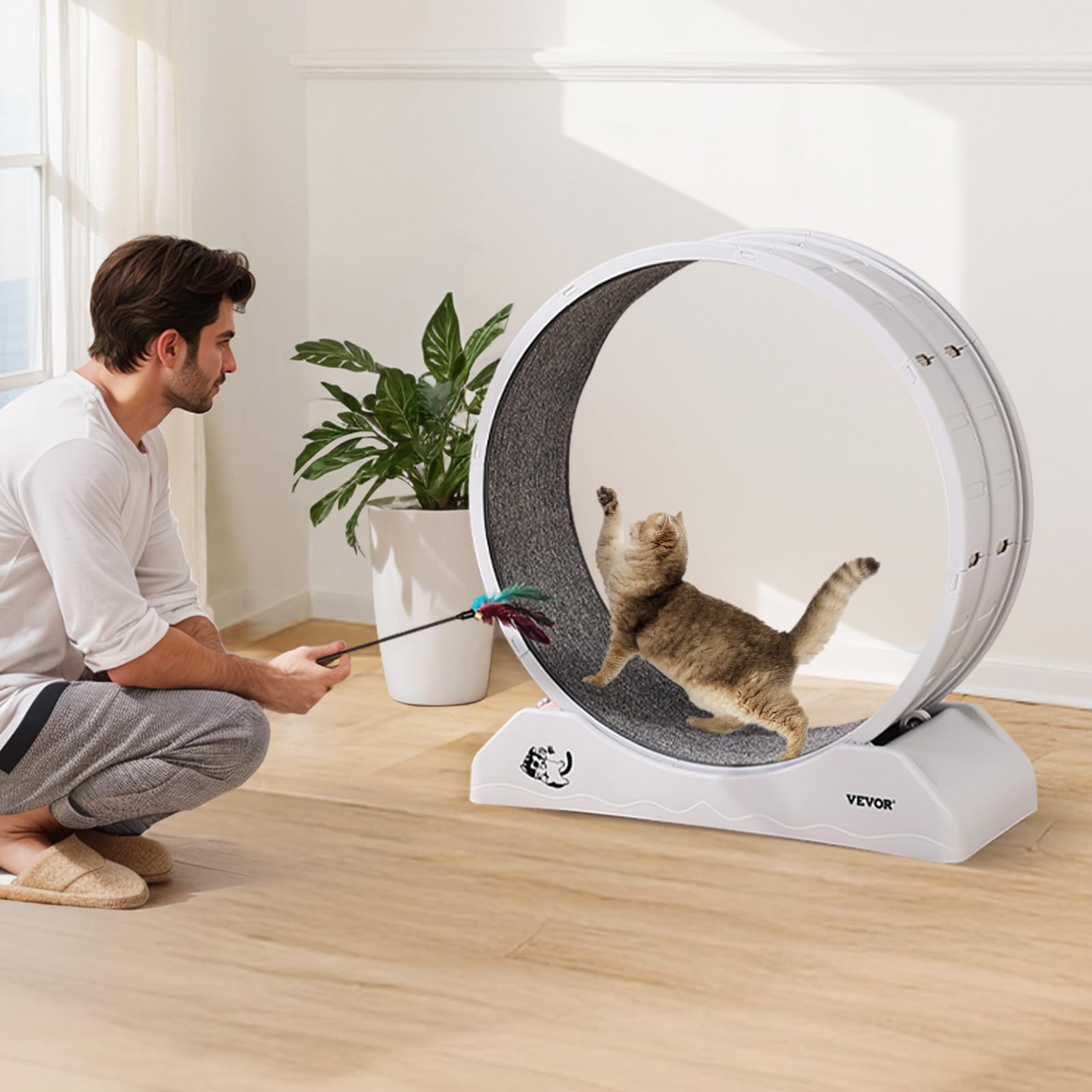 VEVOR Ruota per Esercizi per Gatti, Grande Ruota per Correre con Freno di Sicurezza e Pista in Moquette, Tapis Roulant per Gatti, Ruota per Esercizi da Interno per Animali Domestici, Bianco 800 mm