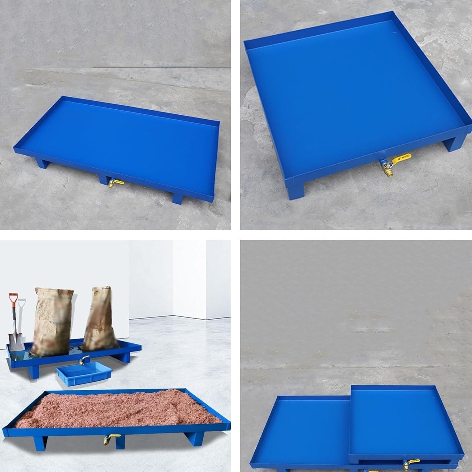 Genérico Paleta Industrial móvil para contención de derrames con Ruedas, Ranuras para montacargas y Salida de Drenaje, Plataforma Modular para derrames, Azul (49,2 x 25,