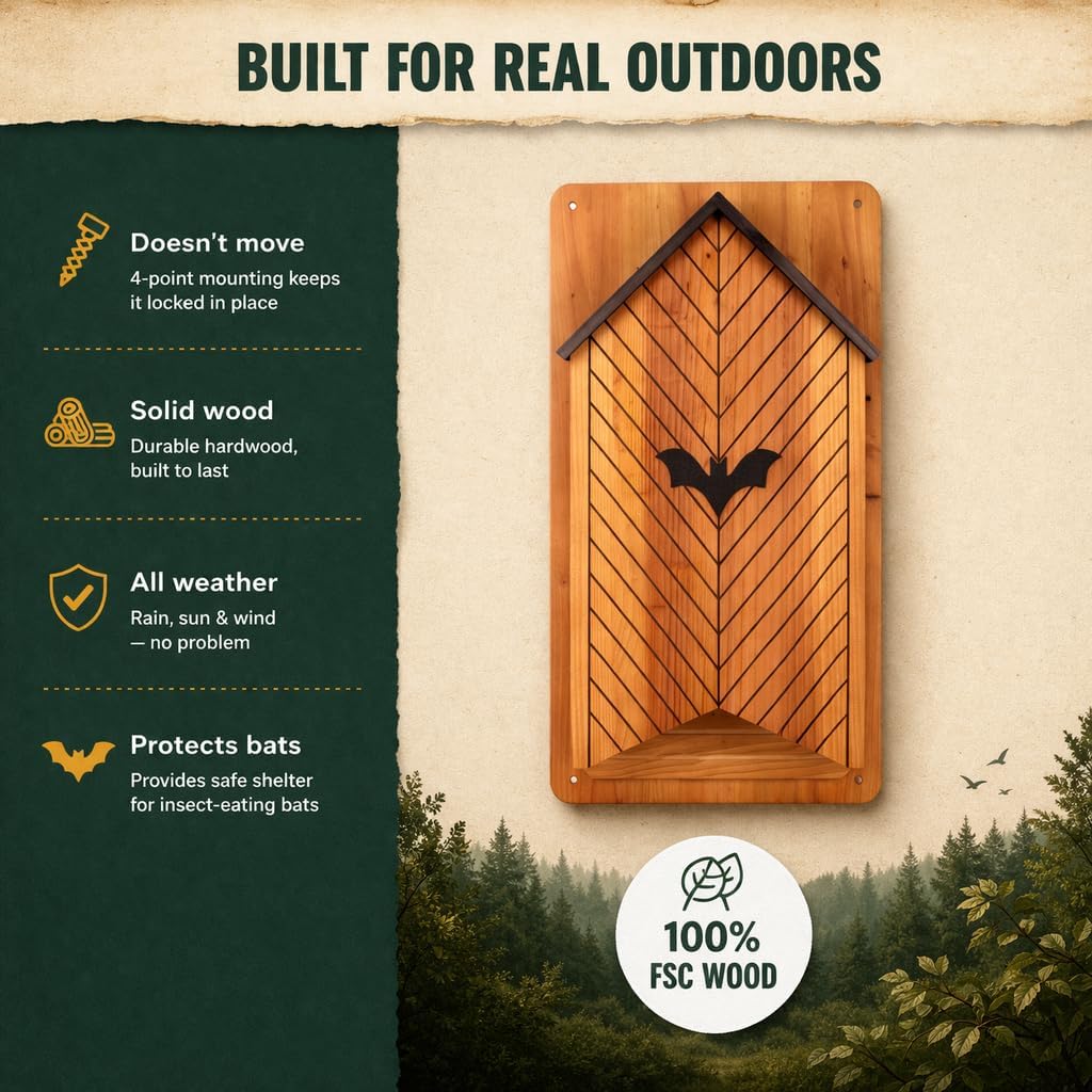 Sky Haven Large Bat House for Outdoors - Big Multi-Chamber Bat Box - Rock Solid Wood Bat Shelter Wall Mount – Backyard Wildlife Habitat for Gardeners - Big Bat Houses Bat Roost