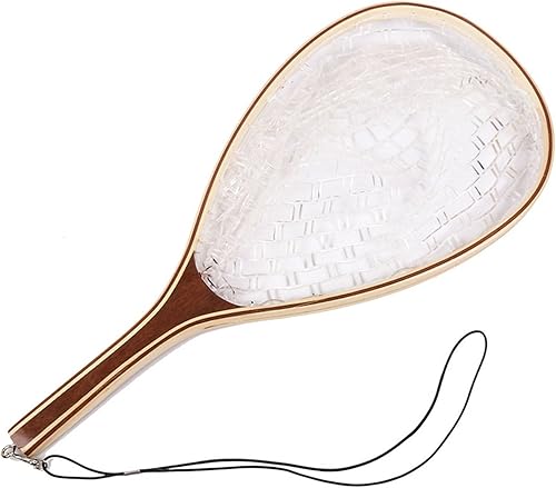 Fashionwu Red de pesca con mosca, red de pesca para truchas, goma suave para atrapar y liberar con marco de mango de madera, regalos para él
