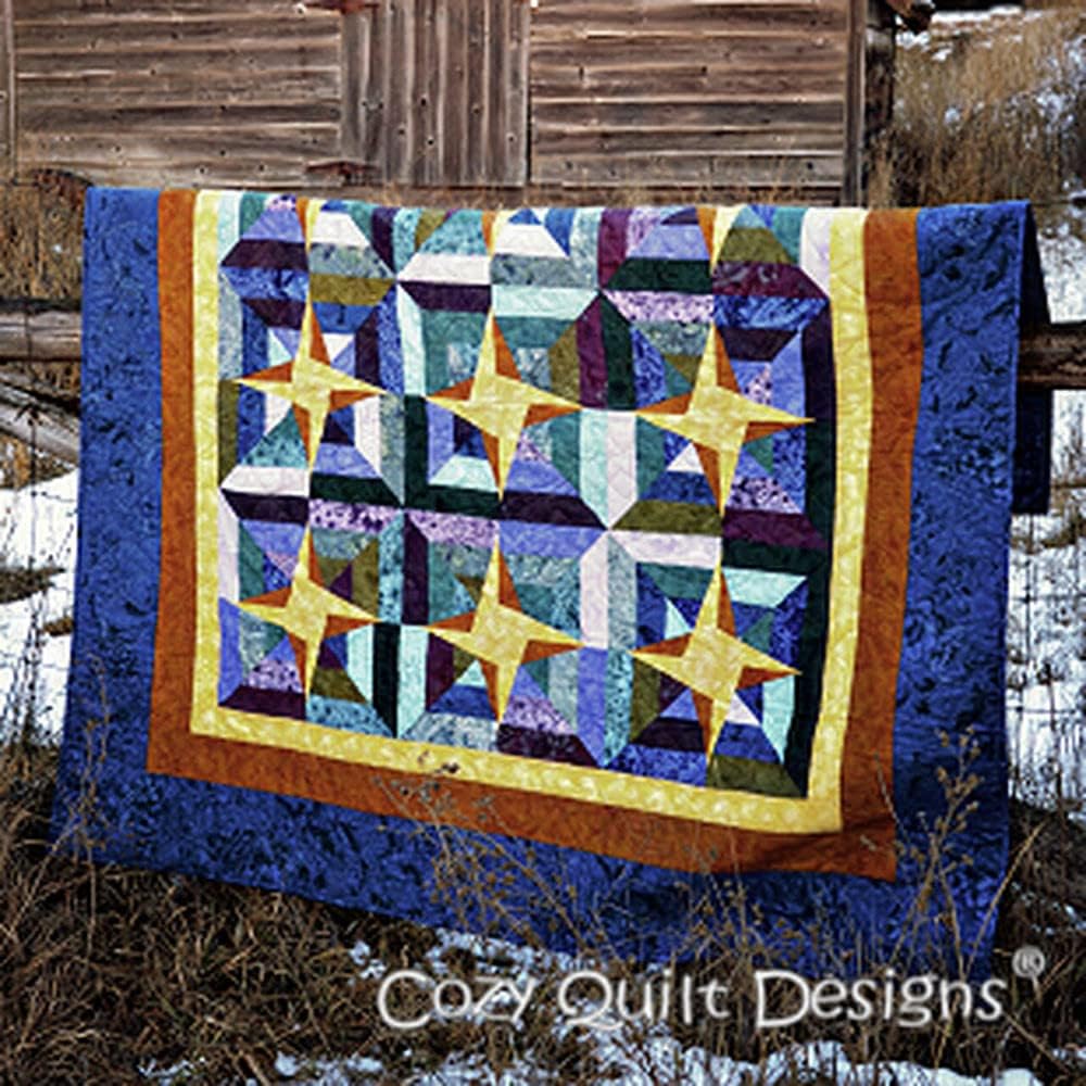 Cozy Quilt Designs Cosmic Stars Quilt Pattern, Jelly Roll 2.5" Strip Friendly, 3 Size Options: Throw, Full, King
