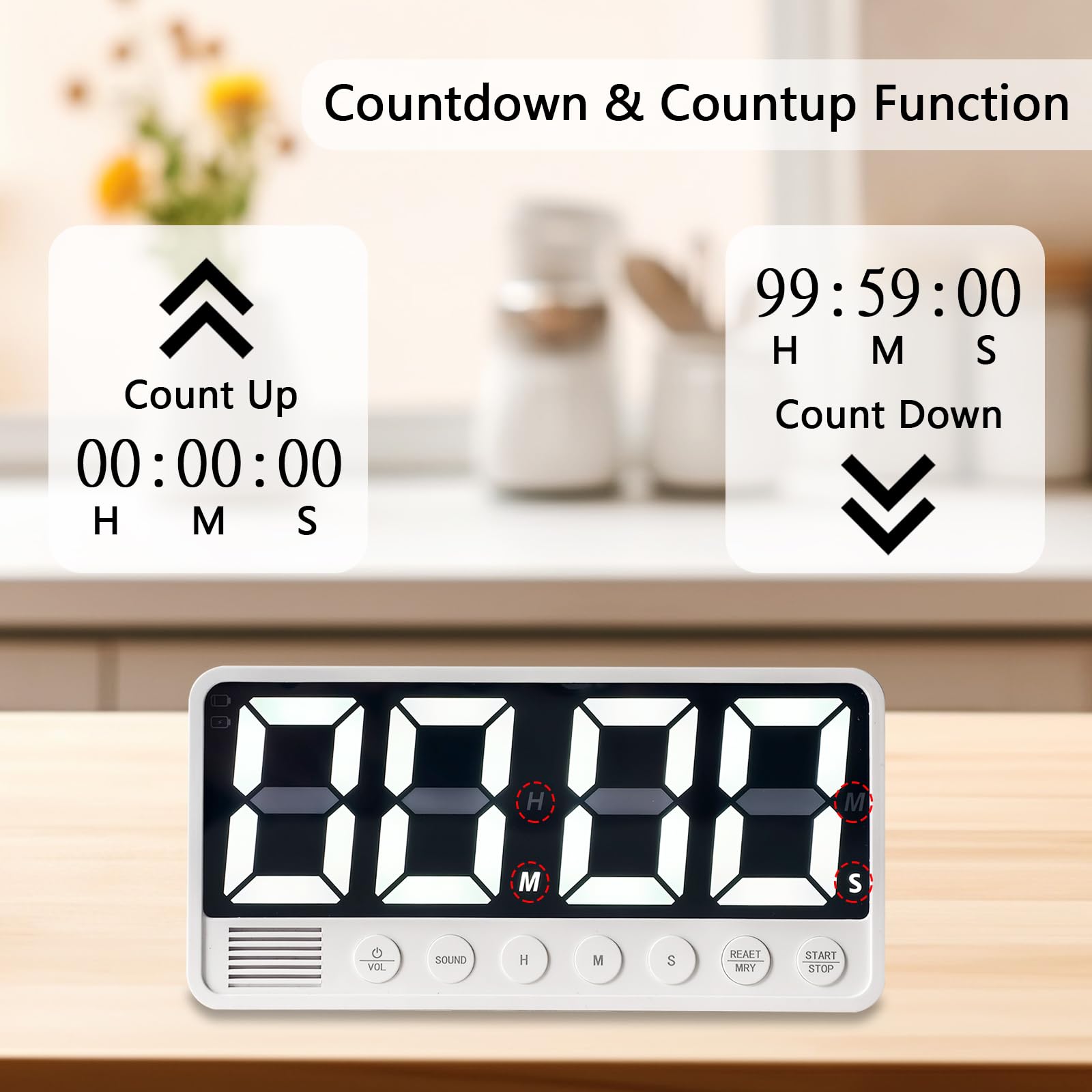 MOSTRUST Digital Kitchen Timer with 7.1” Extra Large Display, Rechargeable Magnetic LED Countdown/Up Memory Timer with 6 Alarms & 4 Volume Levels for Cooking, Classroom, Office, Home Gym (Black)