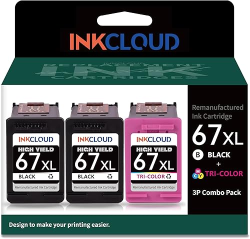 INKCLOUD Paquete combinado de cartuchos de tinta 67XL de color negro para impresora HP 67XL de alto rendimiento para Envy 6055e 6052 6075 Envy Pro